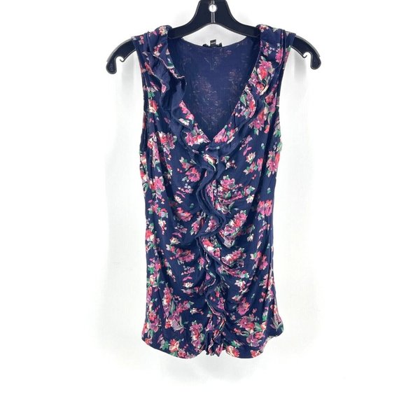 Express Women's Sleeveless Top Blouse Shirt Size SP Ruffled Front Floral Pattern - Picture 1 of 11